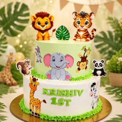 Jungle Paradise Theme Cake (2 Tier)