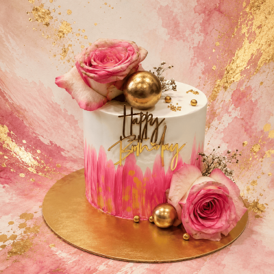 Roses Topped Vanilla Cream Cake